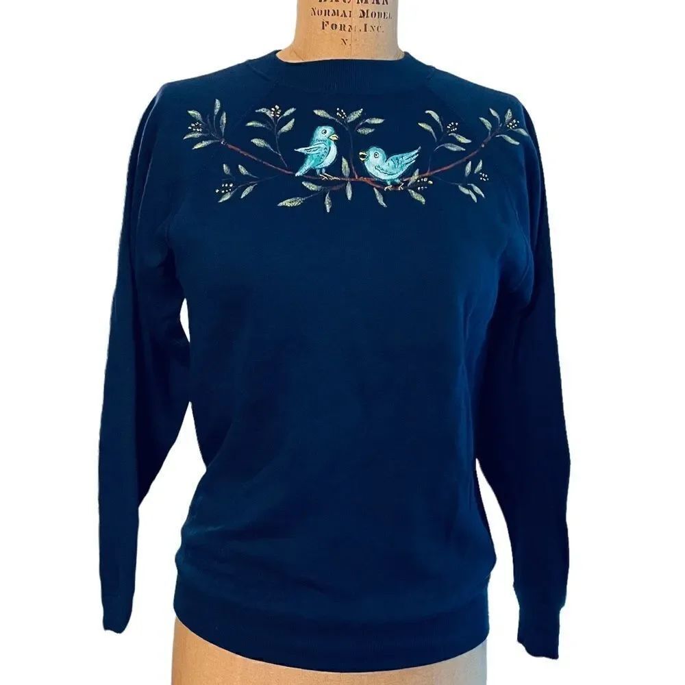 Hand painted blue sweatshirt - vintage